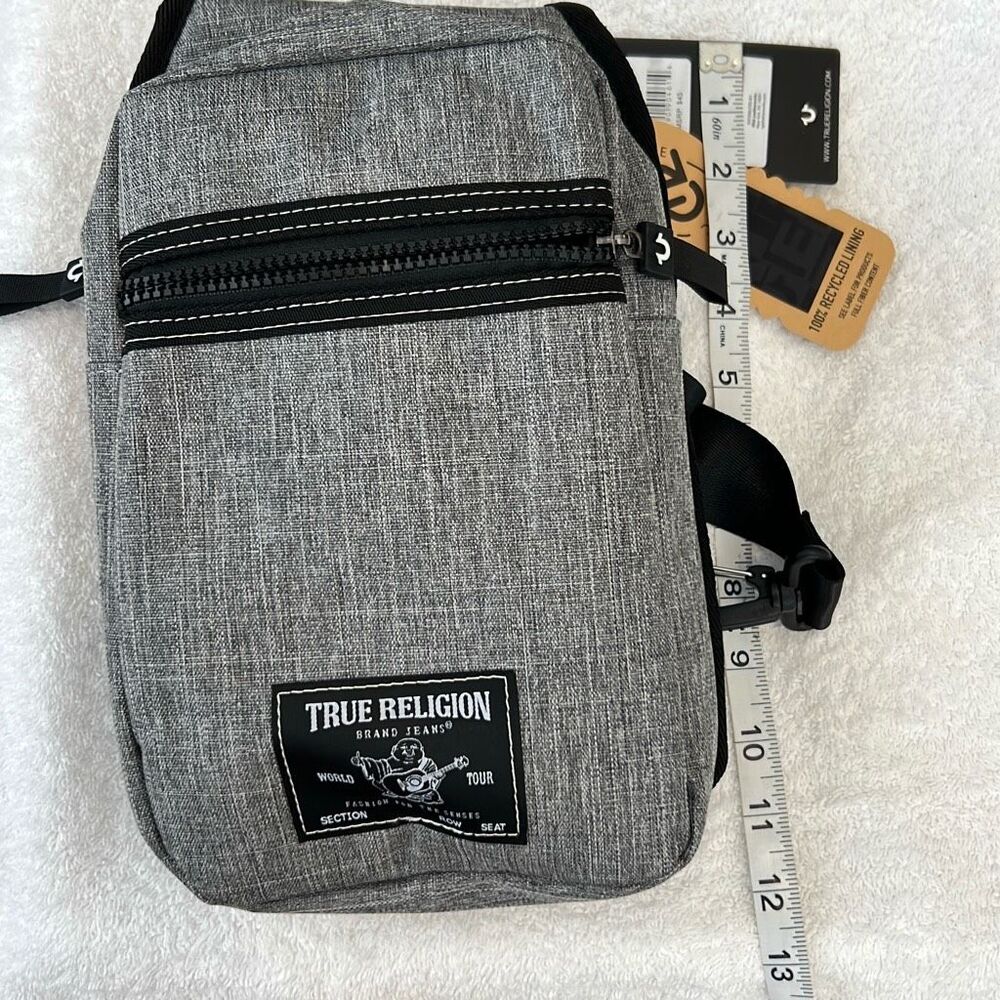 NWT True Religion Women's Yeta Buddha Patch Detachable Strap Crossbody Bag Gray